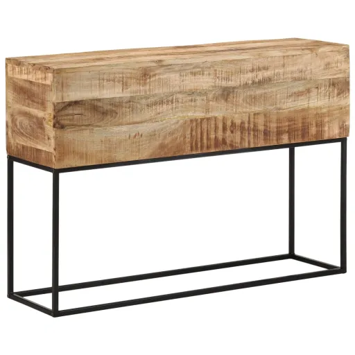 Mesa Consola Madera Maciza Mango Rugosa y Hierro 110x30x75 cm