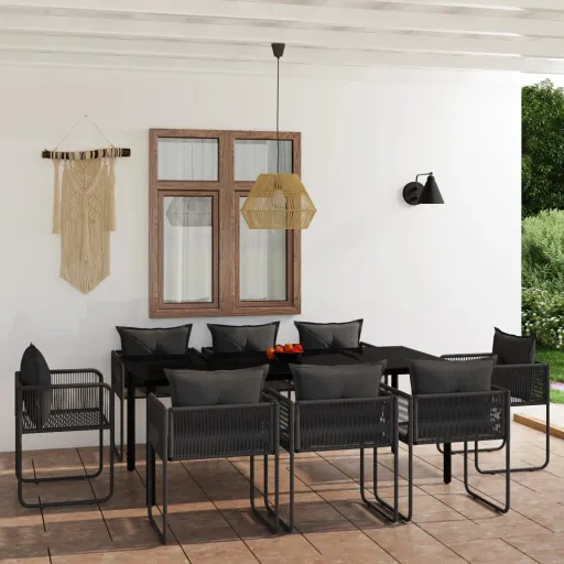 Juego de Comedor de Jardín 9 Piezas Negro