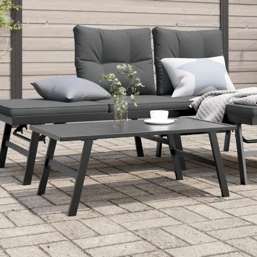 Mesa de Jardín Acero Recubrimiento en Polvo Negro 90x45x35 cm