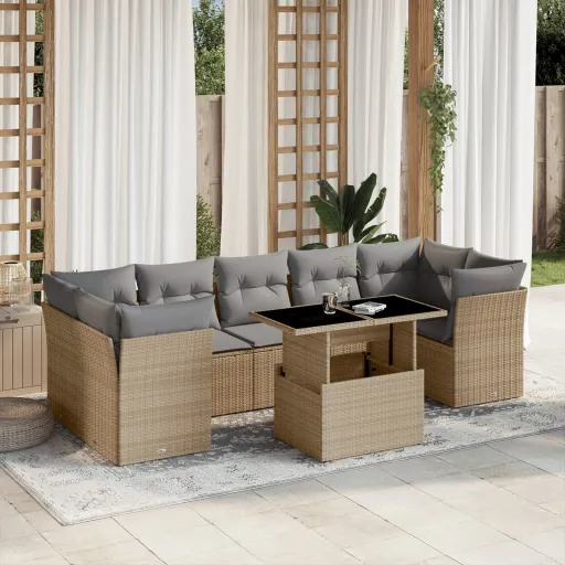 Set de Sofás de Jardín y Cojines 8 Piezas Ratán Sintético Beige
