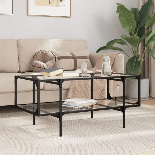 Mesa de Centro Superficie de Vidrio Acero 98,5x50x45 cm