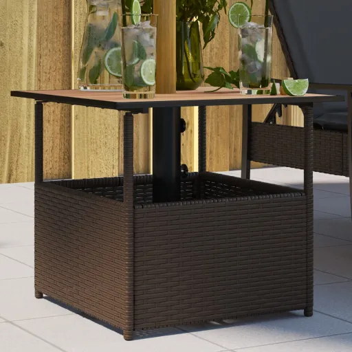 Mesa de Jardín Hueco de Sombrilla Ratán PE Marrón 55x55x46,5 cm