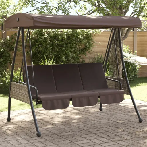 Banco Columpio de Jardín Con Toldo Ajustable Acero Marrón Café