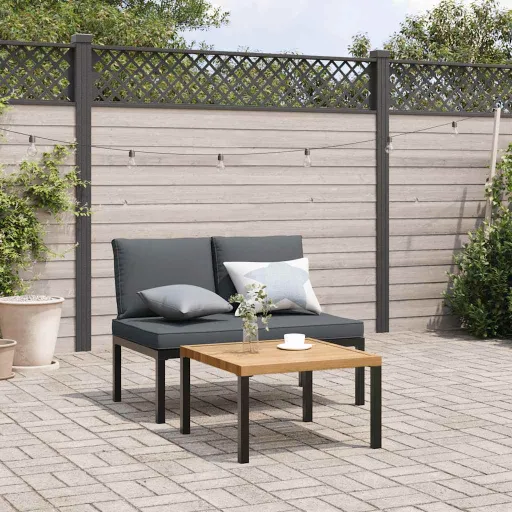 Set de Sofás de Jardín Con Cojines 2 Piezas Aluminio Negro