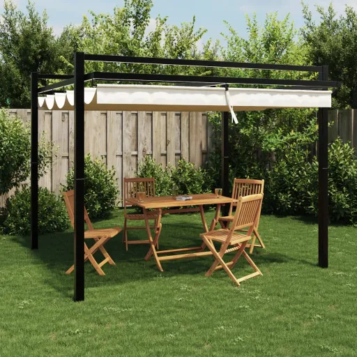 Cenador de Jardín Con Techo Retráctil Aluminio Crema 3x3 m