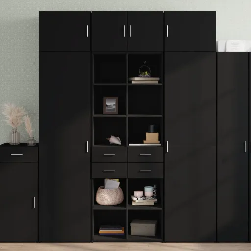 Aparador Alto Madera de Ingeniería Negro 70x42,5x185 cm