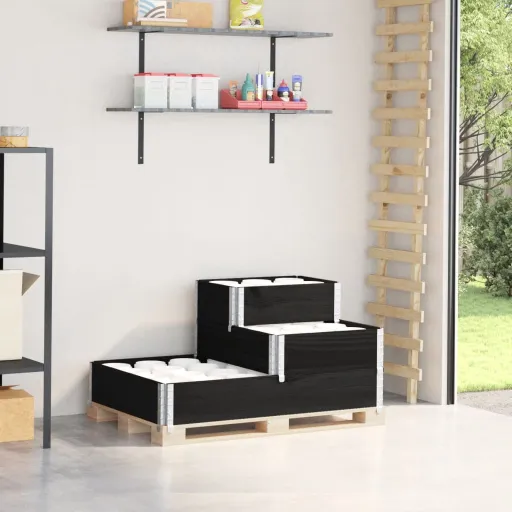 Arriate Elevado de 3 Niveles Madera Maciza Pino Negro 120x80 cm