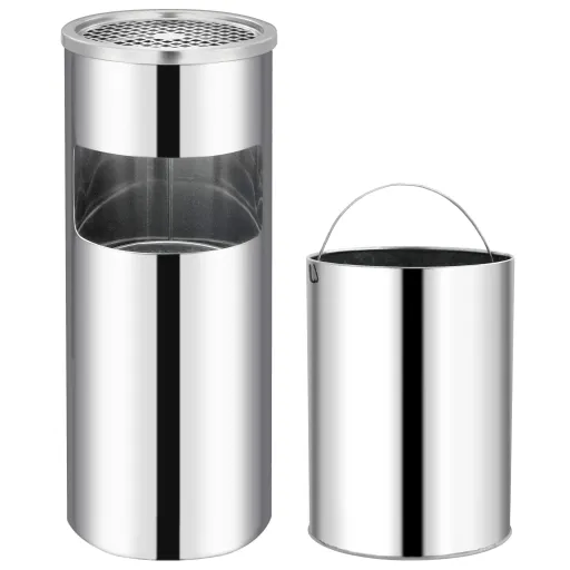 Papelera Con Cenicero de Acero Inoxidable 30 L
