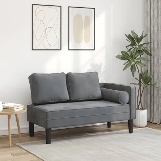 Sofá Diván Con Cojines Terciopelo Gris Oscuro
