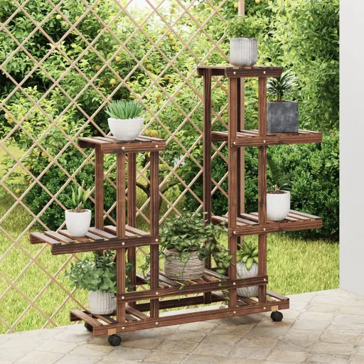 Soporte de Flores Con Ruedas Madera Maciza Abeto 95x25x101 cm