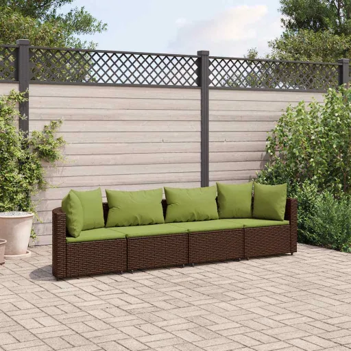 Set de Sofás de Jardín 4 Pzas y Cojines Ratán Sintético Marrón