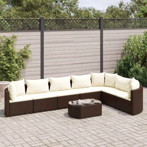 Set Sofás de Jardín 8 Piezas y Cojines Ratán Sintético Marrón
