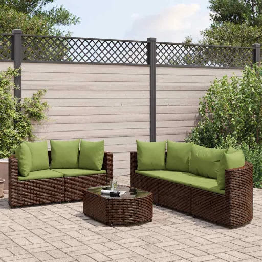 Set Sofás de Jardín 6 Piezas y Cojines Ratán Sintético Marrón