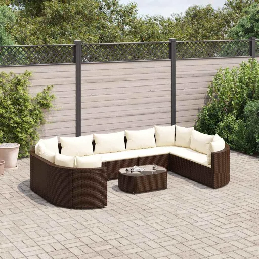 Set de Sofás de Jardín 10 Pzas y Cojines Ratán Sintético Marrón