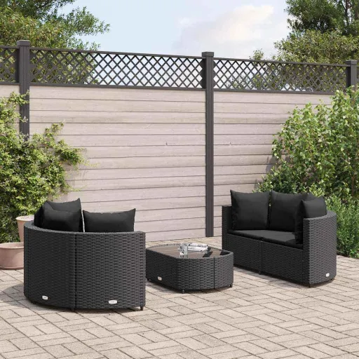 Set de Muebles de Jardín 5 Pzas y Cojines Ratán Sintético Negro