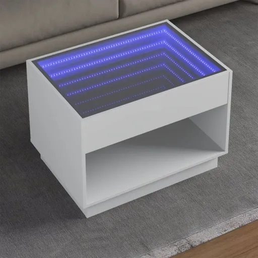Mesa de Centro Con Infinity LED Blanco 70x50x50 cm