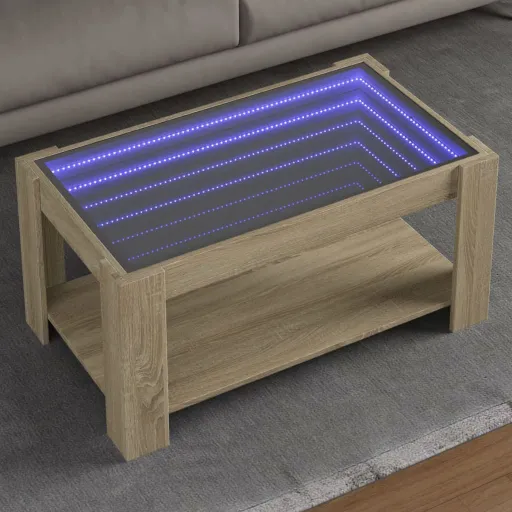 Mesa de Centro y LED Madera Ingeniería Roble Sonoma 93x53x45 cm