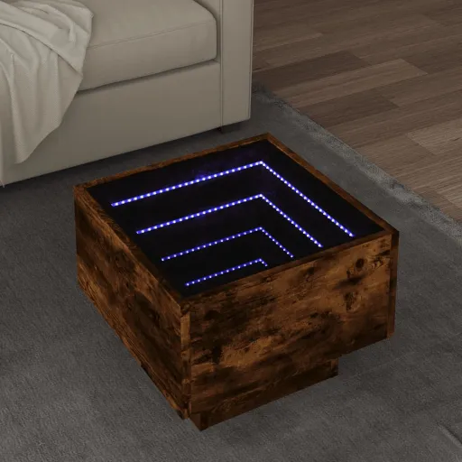 Mesa Auxiliar y LED Madera Ingeniería Roble Ahumado 40x40x30 cm