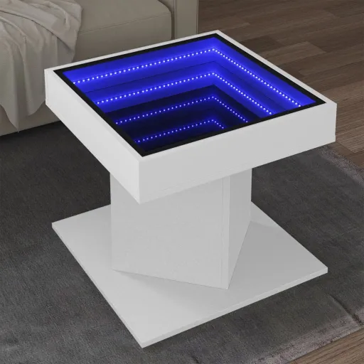 Mesa de Centro Con Luz LED Madera Ingeniería Blanca 50x50x45 cm