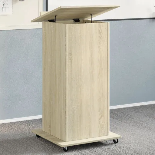 Atril Con Ruedas y Cajón Madera Roble Sonoma 55x55x107 cm