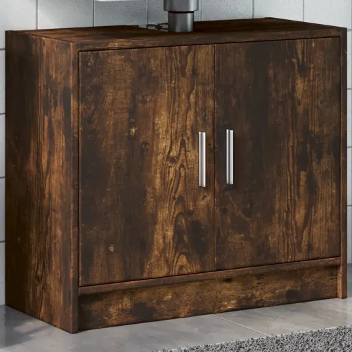 Armario de Lavabo Madera Ingeniería Roble Ahumado 63x29x55 cm