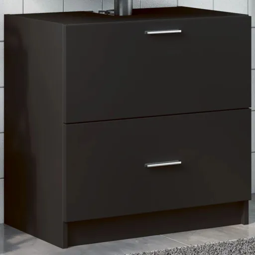 Armario de Lavabo Madera de Ingeniería Negro 59x37x59 cm