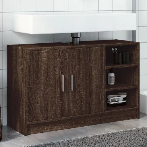 Mueble de Lavabo Madera de Ingeniería Roble Marrón 90x29x55 cm