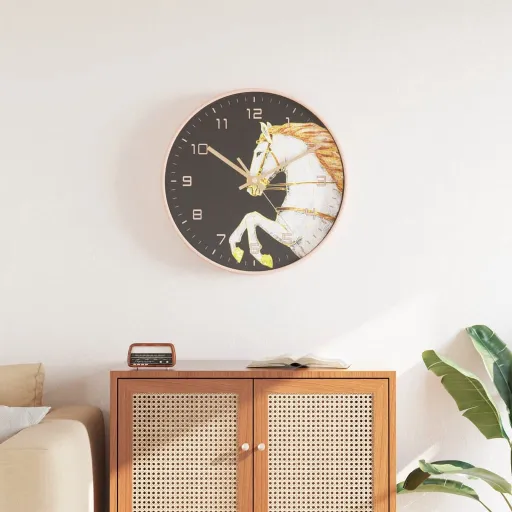 Reloj de Pared Poliestireno y Cristal Dorado y Blanco Ø29,5 cm