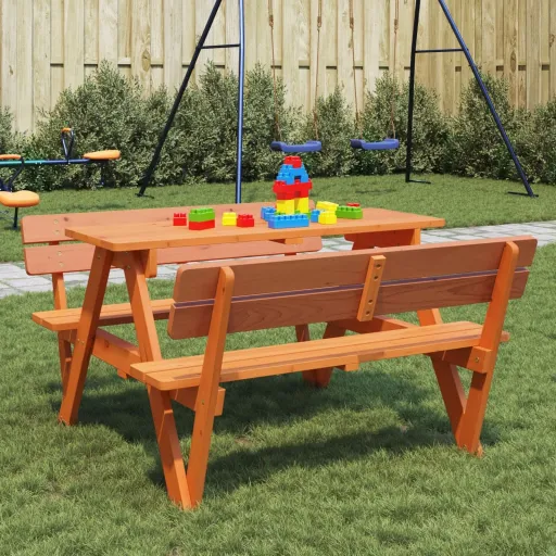Mesa de Picnic Para 4 Niños Agujero Para Sombrilla Madera Abeto