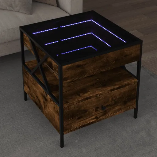 Mesa de Centro Con Infinity LED Roble Ahumado 50x50x51 cm