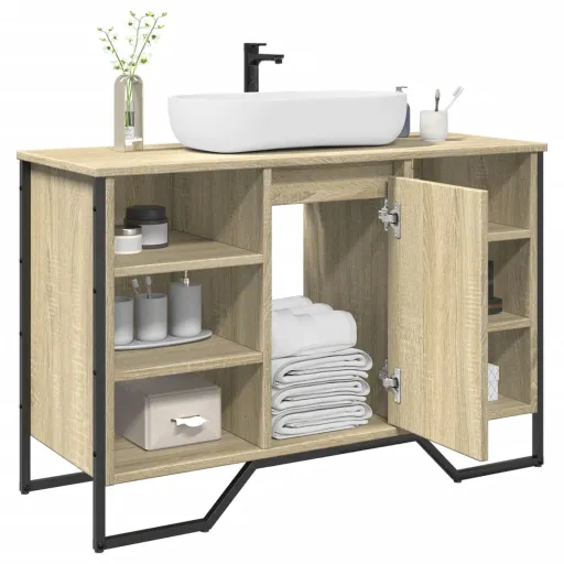 Armario Lavabo Baño Madera Ingeniería Roble Sonoma 91x35x60 cm