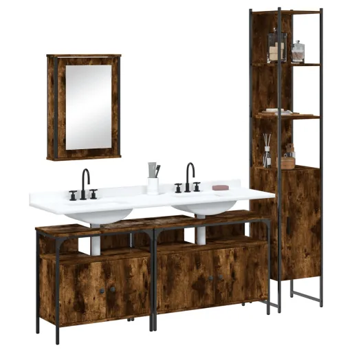 Set de Muebles Baño 4 Pzas Madera Contrachapada Roble Ahumado