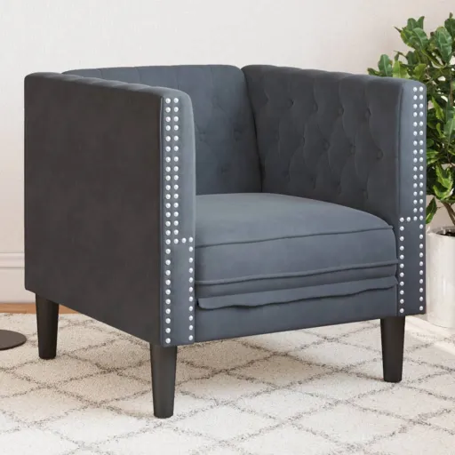 Sillón Chesterfield de Terciopelo Gris Oscuro
