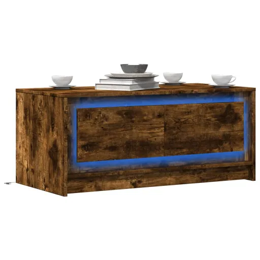 Mesa de Centro Con Luces LED Madera de Ingeniería Roble Ahumado