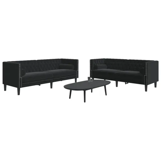 Set de Sofás Chesterfield Con Cojines 2 Piezas Terciopelo Negro