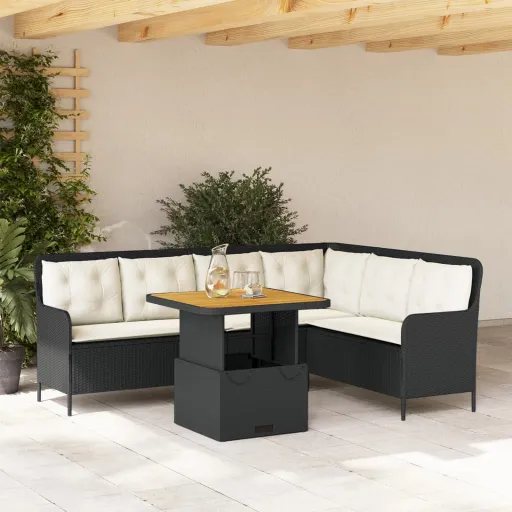 Set de Sofás de Jardín 2 Piezas y Cojines Ratán Sintético Negro