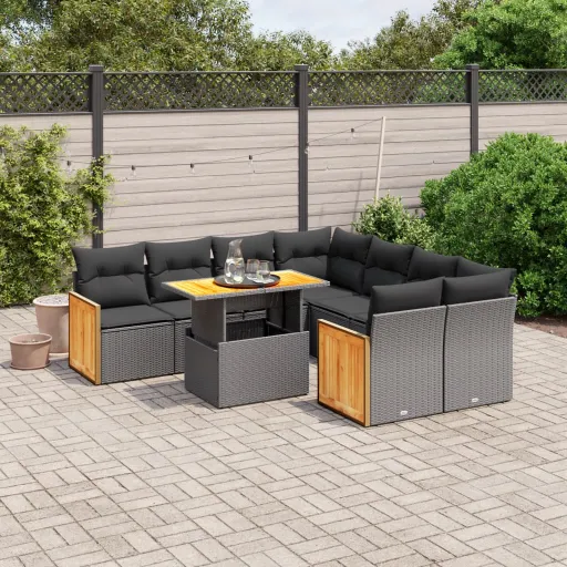 Set de Sofás de Jardín 8 Piezas y Cojines Ratán Sintético Negro