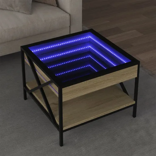 Mesa de Centro Con Infinity LED Roble Sonoma 50x50x38 cm