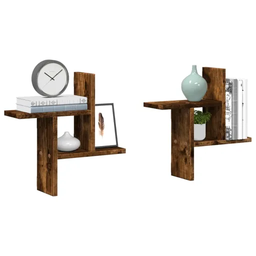 Estantes Pared 2 Uds Madera Ingeniería Roble Ahumado 38x12x38cm