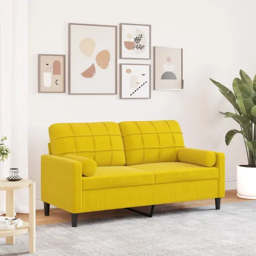 Sofá de 2 Plazas Con Cojines Terciopelo Amarillo 140 cm
