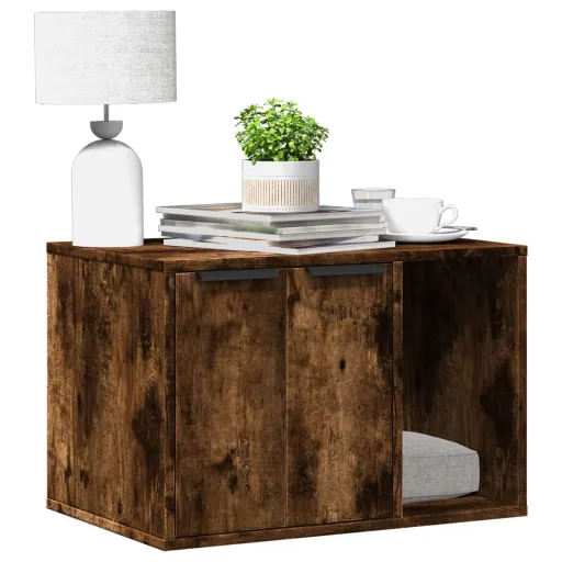 Mueble Arenero Para Gatos Madera Roble Ahumado 60x40x40 cm