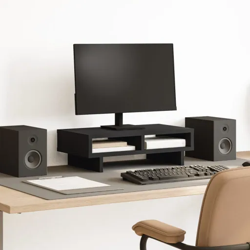 Soporte de Monitor Madera Ingeniería Negro 50x27x15 cm