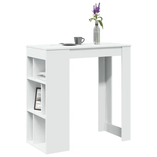 Mesa Bar Con Estantes Madera Ingeniería Blanca 102x50x103,5 cm
