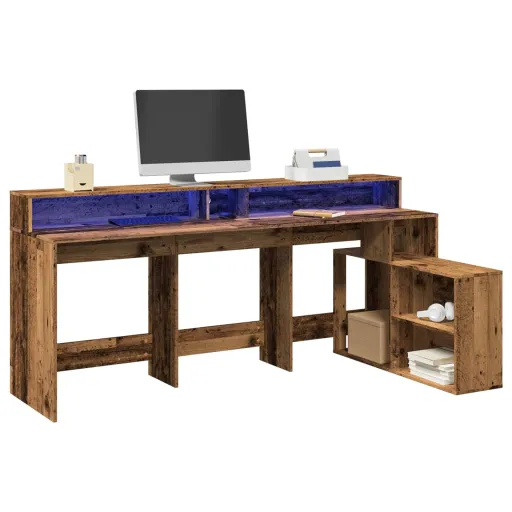 Escritorio Con LED Madera Ingeniería Envejecida 200x104x91 cm