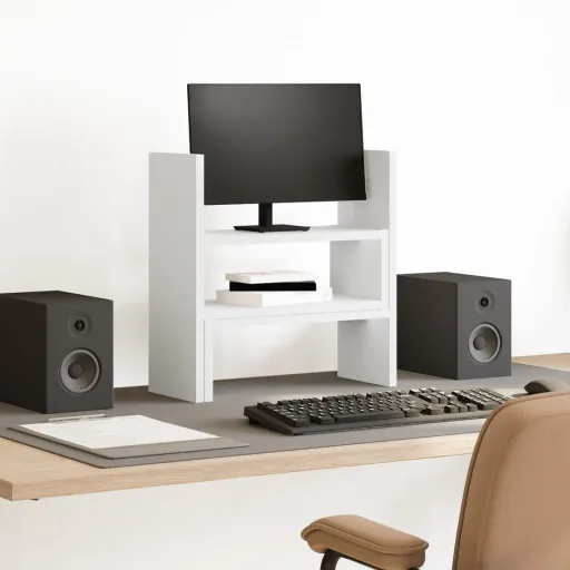 Organizador de Escritorio Ajustable Madera Blanco 40x17x41 cm