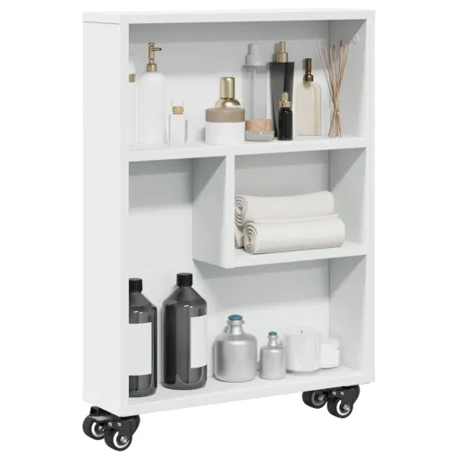 Carrito de Almacenaje Estrecho Madera Blanco 48x13x68 cm