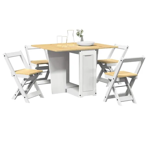Set Comedor Plegable Mariposa 5 Pzas Corona Madera Pino Blanco