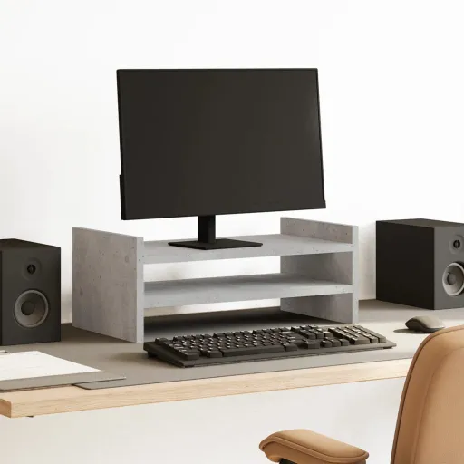 Soporte de Pantalla Madera Ingeniería Gris Hormigón 50x27x20 cm