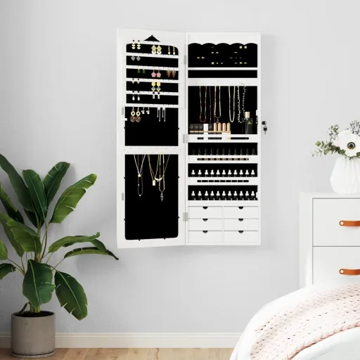 Espejo Con Joyero de Pared Blanco 37,5x10x106 cm