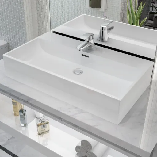 Lavabo Con Orificio Para Grifo Cerámica 76x42,5x14,5 cm Blanco